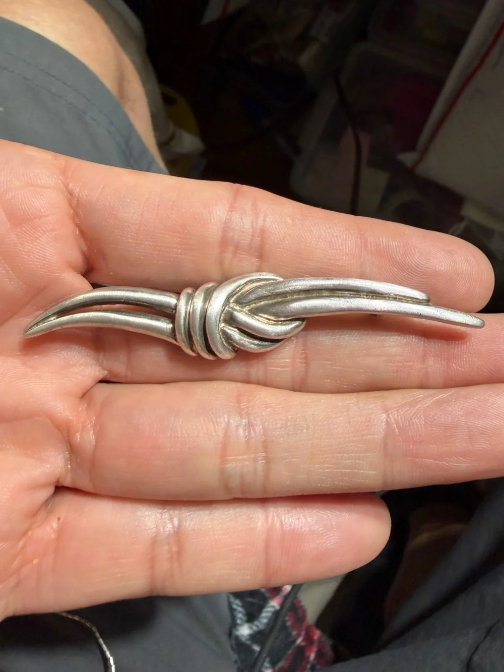 Vintage Sterling Silver-Tone Knotted Ribbon Brooch
